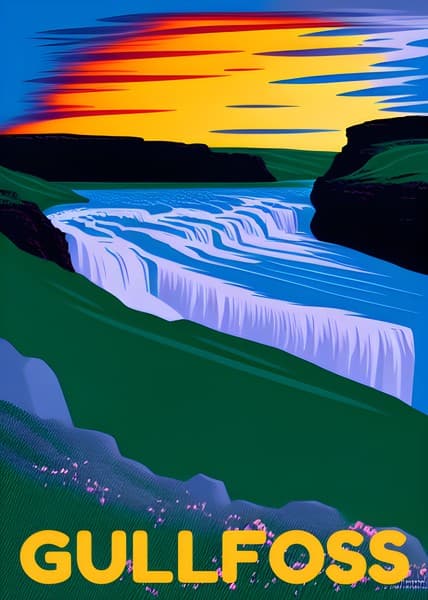 Gullfoss Iceland travel poster
